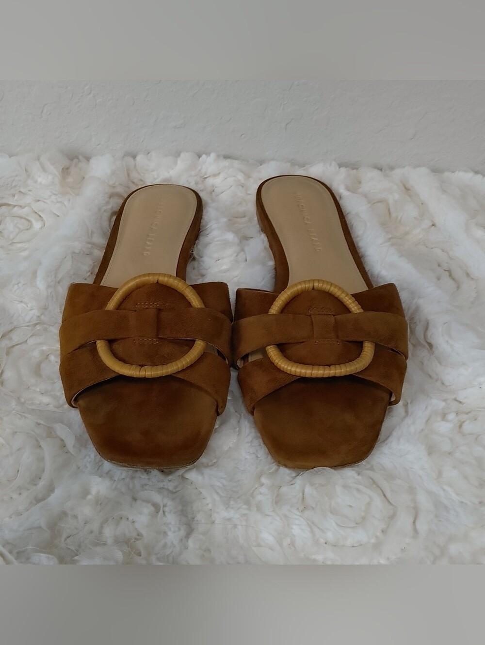 Veronica Beard Women's Brown Suede Slide Sandal with Decorative Ring - Picture 2 of 12